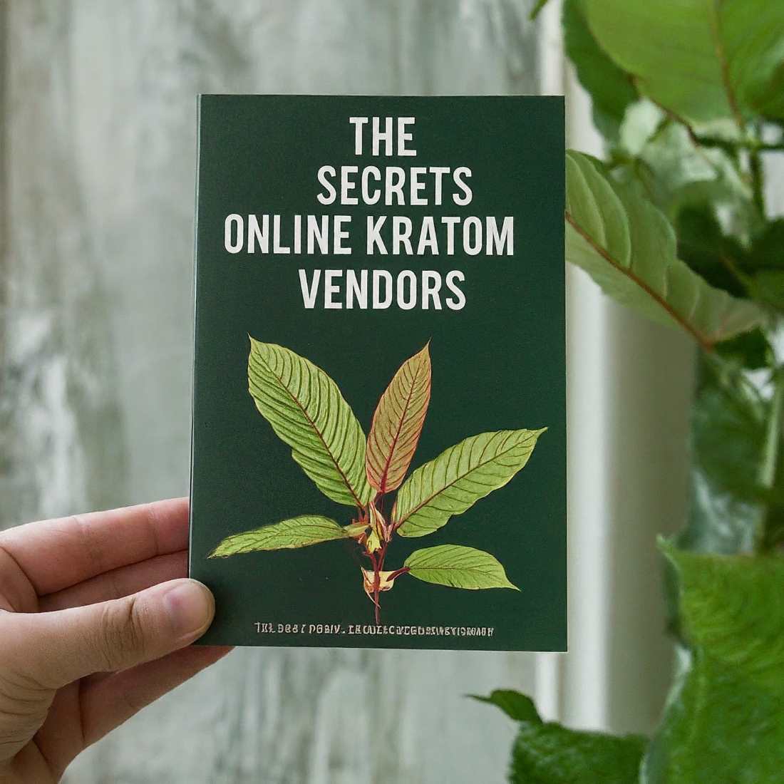 Man holding a book called "The Secrets of Online Kratom Vendors"