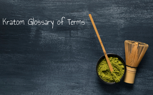 chalkboard with "Kratom Glossary of Terms" to indicate teaching what different words, slang and terms mean.