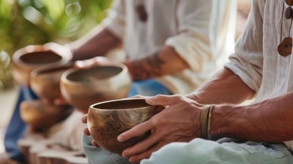 Men holding kava bowls